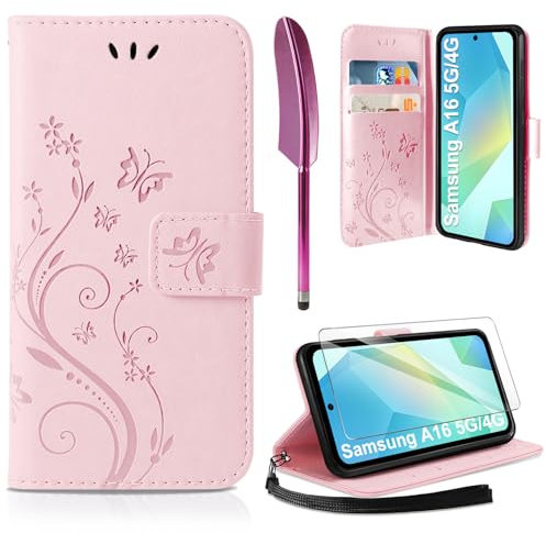 AROYI Case Compatible with Samsung Galaxy A16 5G/4G Case,Wallet Case PU Leather with Card Slots Folding Stand Magnetic Protect Flip Cover for Samsung Galaxy A16 5G/4G Pink
