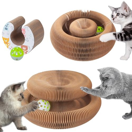 WAQIZCXZ Foldable Magic Organ Cat Scratcher Toys, Accordion Scratch Pad with Ball, Recyclable Interactive Kitty Kurlz Toy for Indoor Cats and Kittens