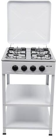Cuisinière à gaz à 4 brûleurs - Blanche - Pour cuisine et extérieur - Allumage manuel, pare-brise, pieds antidérapants - Idéal pour le camping, le camping-car et la maison
