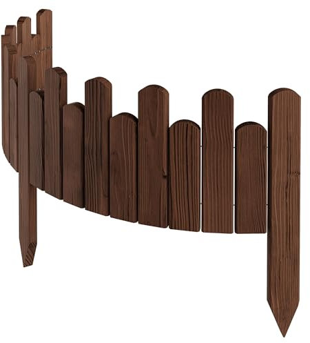 Floranica Beeteinfassung Rasenkante Höhe 20 cm Braun 100 cm lang Flexibler Gartenzaun Holz Rollzaun Steckzaun Holzzaun Palisade Mähkante Rollborder
