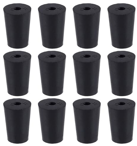 OLYCRAFT 12 Stück Gummistopfen Mit 1 Löchern Schwarzer Verschluss Röhrchenstopfen Mit 4mm Loch Schwarzer Gummistopfen Konischer Laborverschluss Gummistopfen Für Reagenzgläser Flaschen 25x13x17mm