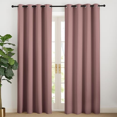 NICETOWN Altrosa Gardinen 220 cm Lang Verdunkelungsvorhang Kinderzimmer Übergardinen Wohnzimmer Vorhänge Modern Ösenschal 2er Set Wärmeschutzvorhang, Altrosa H220 x B140 cm