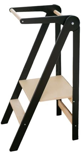 Leg&Go Montessori klappbarer Lernturm mit höhenverstellbarer Plattform - komplett montiert und sofort einsatzbereit. (Schwarz)