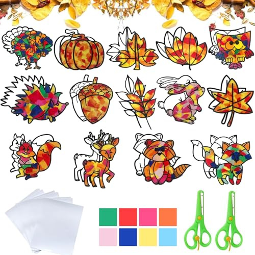 JEONDFG 28 Stück Herbst Basteln Kinder Set,Herbst Bastelset Kinder,Papier Herbstdeko DIY Kreativset,Herbst Kränze Bastelset,Papier Herbstdeko DIY Kreativset,Geschenk für Halloween,Weihnachten