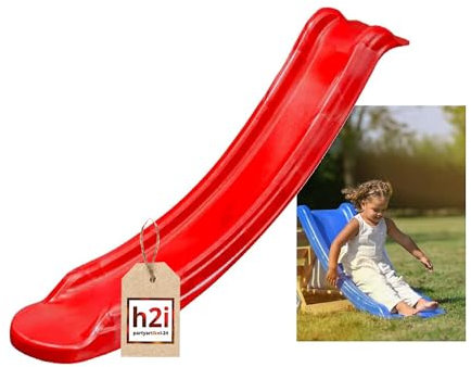 h2i Kinder Rutsche | Kinderrutsche für Garten | Anbaurutsche Outdoor | Gartenrutsche für Spielturm & Klettergerüst | stabile & wetterfeste Rutsche | Rot