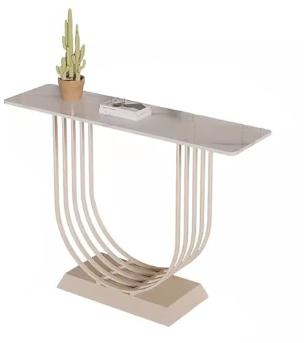 SZPLLZY Table d'entrée Moderne, Console d'appoint en marbre, avec Pieds géométriques en métal, pour Salon, Couloir, entrée (Beige, 140 cm)
