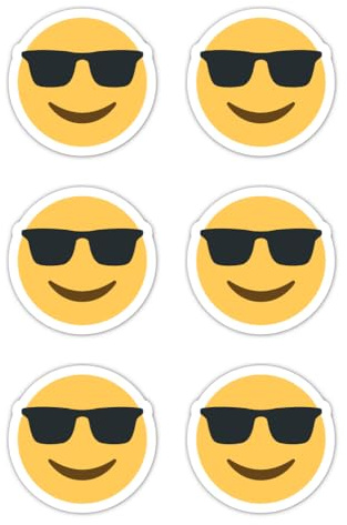 Aufkleber: 50 mm, 6 Stück - cooler Smiley mit Sonnenbrille Emoticon Sticker rund