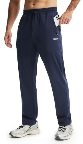 Libin Jogginghose Herren Lange Trainingshose Sporthose | Freizeithose Fitness Yogahose Sweathose Stretch Gym Lounge Weites Bein Jogger Hosen mit Reißverschlusstaschen