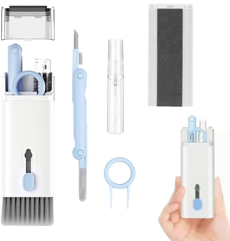7 in 1 Tastatur Reinigungsset Alles in Einem Handy Laptop Reinigungsset, Kopfhörer für AirPods 1/2/3/4/Pro 2/3, Handys, Kamera,iPad,Tastatur, Ohrhörer Blau und Weiß