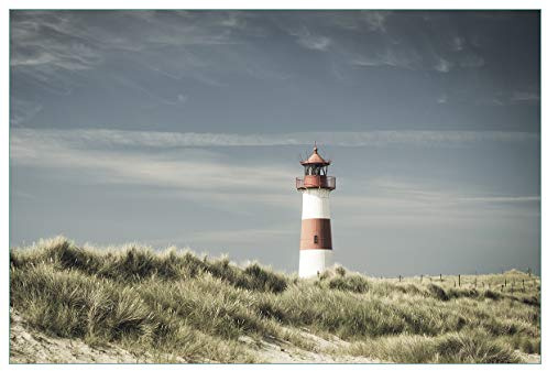 Wallario Küchenrückwand selbstklebend 90 x 60 cm, Motiv: Leuchtturm auf der Düne am Strand | Spritzschutz abwischbar & pflegeleicht