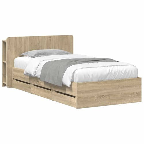 vidaXL Bettgestell mit Stauraum Sonoma-Eiche 80 x 200 cm Holzwerkstoff, Moderner Stauraum-Bett, rechteckiger Rahmen, stylisches Mobiliar für Schlafzimmer, effizientes Zuhause