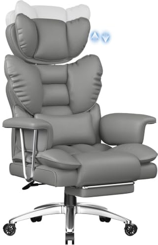 naspaluro Bürostuhl, Ergonomischer Chefsessel mit ausziehbarer Fußstütze | Hochwertiger Chefsessel aus PU-Kunstleder mit Kopfstütze. Für Büro & Homeoffice, Tragkraft 150 kg.