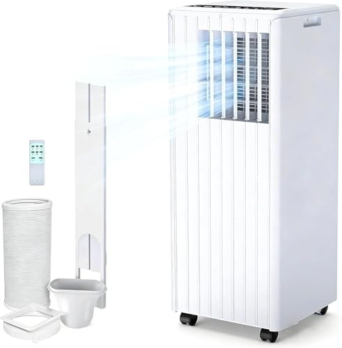 9000 BTU Portable Air Conditioner, 4-in-1 AC Unit with Cooling, 35L/Day Dehumidifier, 2-Speed Fan, Sleep Mode, 24H Timer, Window Vent Kit, Remote Control, Digital Display, Cools Up to 300 Sq.ft