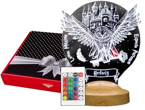Geschenkelampe Hedwig Eule Nachtlicht Personalisiert mit Namen Nachttischlampe Geschenke für Junge Erwachsene Mädchen (Eule)