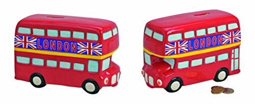Spardose London-Bus in Rot | Keramik-Sparbüchse englischer Bus 19x8x12cm mit Schlüssel und Schloss | Roter Routemaster-Bus England | Abschließbares Sparschwein als Urlaubskasse & Reisekasse