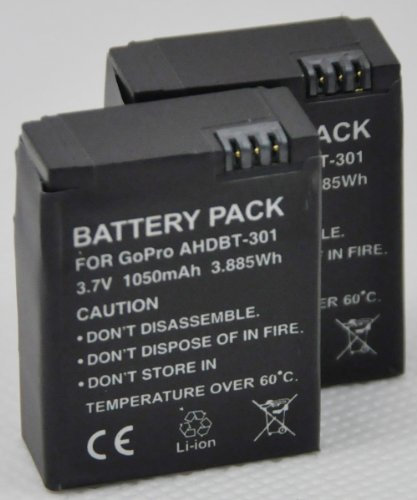 2 pièces AHDBT-201 batterie pour GoPro Ahdbt201 AHDBT-301 AHDBT301 HD Hero3 Hero 3 12 m 1080p 11 m 1080p 5 MP 1080p d'alimentation de rechange