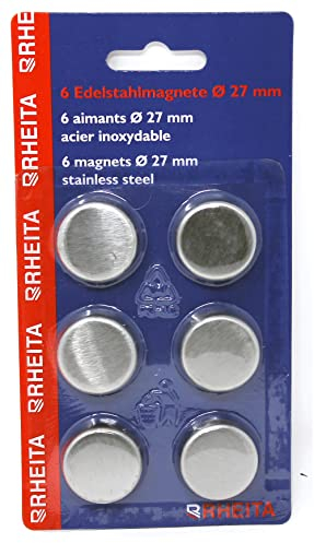Rheita 1030-8 Magnete-Edelstahl 27 mm rund mit Kratzschutz, silber, 6 Stück auf Blisterkarte,silber