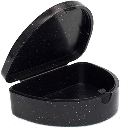 Slim Orthodontic Dental Case - Colour & Glitter Choices for Retainers, Bleaching Trays, Dentures & More (Glitter Black)