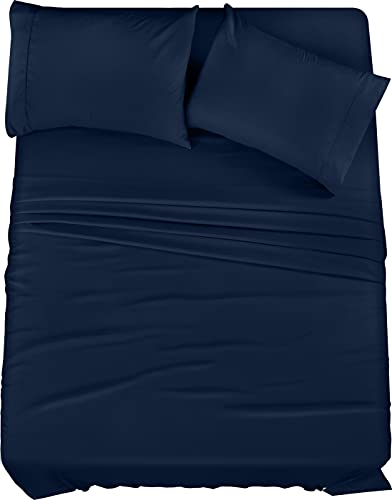 Utopia Bedding Queen-Bettwäsche-Set, 4-teilig, gebürstete Mikrofaser, schrumpft und lichtbeständig, pflegeleicht (Queen-Size-Bett, Marineblau)