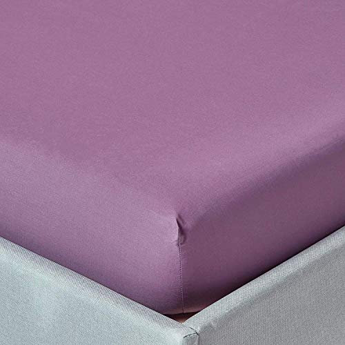 HOMESCAPES Drap Housse 140x190 cm, Bonnet 30 cm et Jupe élastique, 100% Coton égyptien 200 Fils, Coloris Raisin