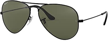 Ray-Ban Unisex RB3025 Classic Polarized Aviator Sunglasses, Black/Polarized G-15 Green, 55 mm