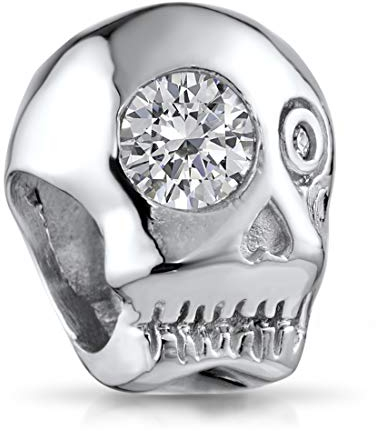 MATERIA Bead Totenkopf 925 Sterling Anhänger Unisex rhodiniert mit 2 Zirkonia in den Augen für Armbänder Ketten 844