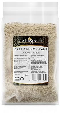 ITALIA SPEZIE - Sale grigio di Guerande in grani - 1 Kg, Sale Celtico o Bretone, sale naturale 100% non raffinato
