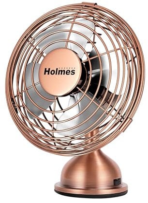 Holmes 4 Mini Heritage Desk Fan, USB-Powered, Single Speed, 4 Blades, Adjustable 100° Head Tilt, Metal Construction, Ideal for Home, Dorm Rooms, Bedrooms, Office or Travel, Vintage Brushed Copper