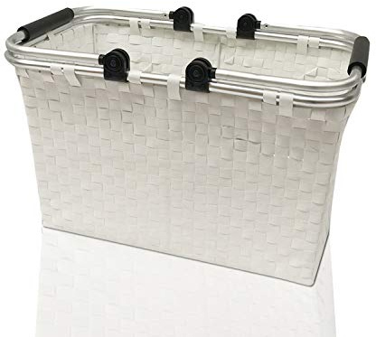ARPAN Large Laundry Basket White – Collapsible Shopping Basket with Aluminium Frame, Woven Polypropylene Storage Hamper with Foldable Handles for Laundry, Shopping & Home Storage
