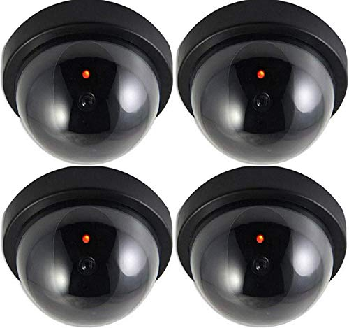 4X O&W Security Kamera Attrappe mit Objektiv, Dummy-Überwachungskamera, Fake Camera mit rot blinkender LED, Verwendung im Innen- und Außenbereich