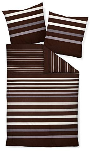 Janine Bettwäsche J.D. 87033 07 Braun Taupe Streifen Mako Satin, Größe:155x220 cm + 80x80 cm