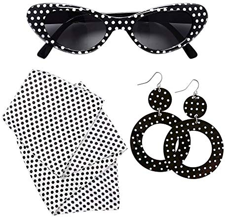shoperama 50's Lady Kostüm-Zubehör Set 50er Jahre Mod Fünfziger Damen Cat Eye Sonnenbrille Halstuch Ohrringe