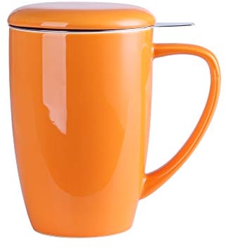LOVECASA Porzellan Teetasse, mit Deckel und Edelstahl Teesieb, 450 ml Tee Becher, Gelb, Kaffeetassen -2 teilig