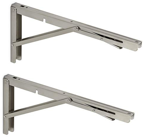 SOTECH 1 Paar Schwerlast- Klappkonsolen echt Edelstahl (400 x 175 mm) | Tragkraft bis 150 kg, für die Wand-Montage, Regalkonsole