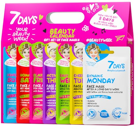 7DAYS Set regalo di Maschera Viso in Tessuto idratante antirughe al collagene e acido ialuronico, 8x33g
