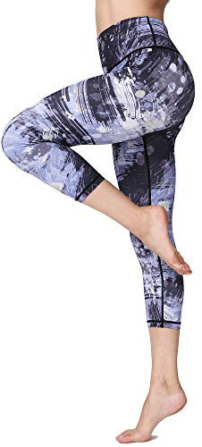 FLYILY Sporthose Damen Capri Yogahosen für Damen Elastische Tummy Control Yogahose Training Tights Yoga Hosen 3/4 Sporthose Laufhose(Print,M)