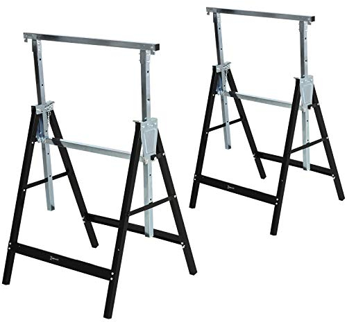 DURHAND Sägebock, Arbeitsbock, Hohenverstellbar, Faltbar, Metall, Schwarz, 68 x 56 x 80-130 cm, Belastbarkeit 200kg
