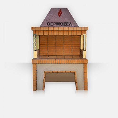 THERMOZEL Barbecue in Pietra in MURATURA Grande con Forno per Fuoco A Legna E Carbone Completo di Giro ARROSTO ELETTRICOMISURE 1,30m x 0,82m