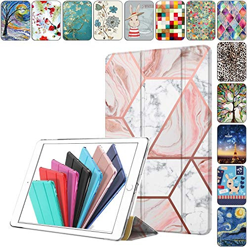 DuraSafe Cases Carcasa rígida Impresa para iPad Pro 12.9 1 Gen 2015 [iPad 12.9 1st ] A1652 A1584 Trifold Printed Hard Smart PC Transparente - Marble Pink