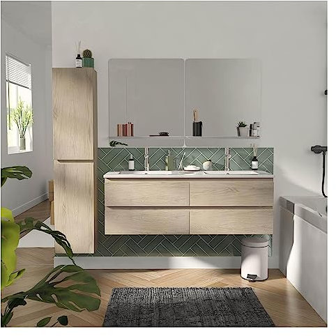 Sorrento - Mueble de baño doble lavabo de 120 cm + columna de roble + 2 espejos