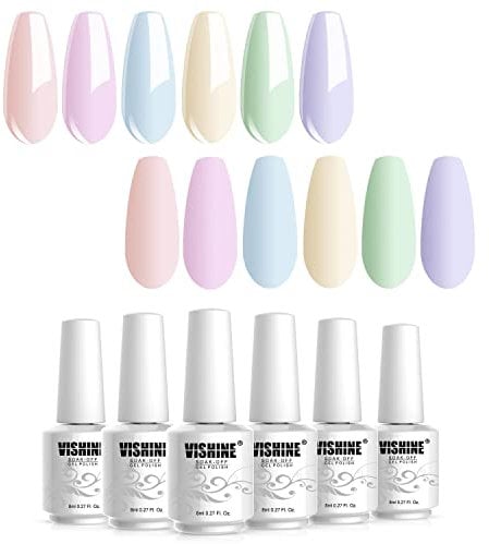 Vishine UV Nail Polish Gel Pastel Blue Pink Colours Set, Gel Nail Polish for Nail Design 6 Pieces Shellac Nail Polish Starter Set 8 ml