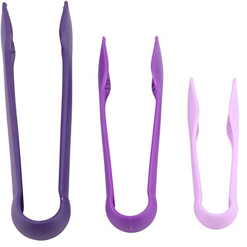 Plastic Tongs Bakery, 3 Sizes 6/8/10 inch Small Serving Tongs Food Salad Bread Tongs for Home Kitchens Camping Parties Barbecues and Bakery (Purple)