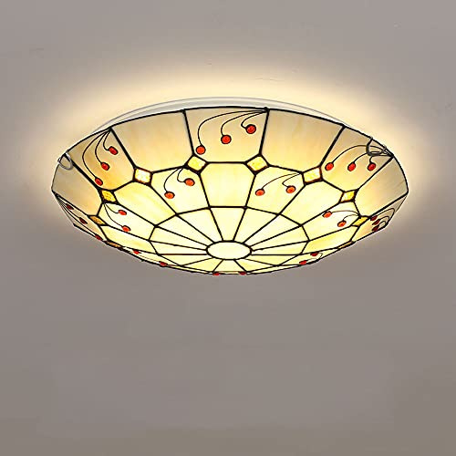 LED Schlafzimmer Deckenleuchte Vintage Tiffany Antik Schlafzimmer Deckenlampe Retro Rund Lampe Pastoral Farbe Glas Lampenschirm E27 Küchenlampe Porch Light Für Balkon Flur Badezimmer (40CM)