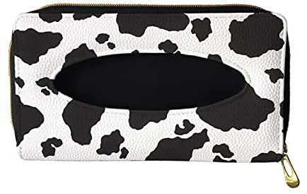 Biyejit Car Tissue Holder, Black and White Cow Print Sun Visor Napkin Holder, Car Visor Tissue Holder, PU Leather backseat tissue case holder for car, Vehicle