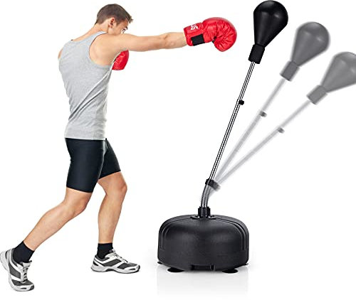 GOPLUS Sac de Frappe Adulte et Enfant, Sac de Boxe Debout Libre avec Gants,Ensemble de Sac de Boxe Réglable en Hauteur, 4 Niveaux de Réglage en Hauteur,Entraînement d'arts Martiaux Mixtes
