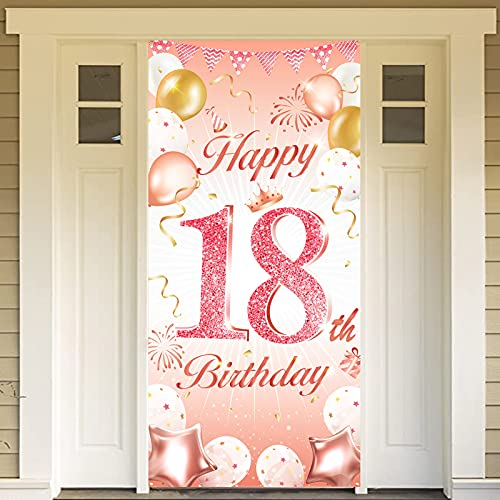 DPKOW Rose Gold 18. Geburtstag Dekoration für Mädchen, Rosé Gold 18. Geburtstag Banner für Hintergrund Tür Dekoration, 18. Geburtstag Hintergrund Banner für Garten Tisch Wand Dekoration, 185 x 90cm