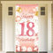 DPKOW Oro Rosa 18 Años Decoración para Chica, Pancarta de Cumpleaños, Puerta y Fondo, Mesa y Jardín, 185 x 90cm