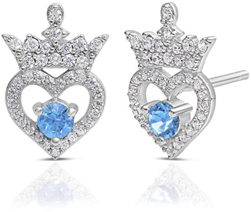 Disney Princess Sterling Silber Cubic Zirkonia Birthstone Tiara Stud Ohrringe, offiziell lizenziert, Kristall
