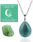Halukakah Naturstein Kristall Halskette - LUNARLIEBE - Handgefertigt Plattiert mit Platin Moderner Eleganter Draht, Grüne Jade Tautropfen Form Anhänger und 50cm Kette