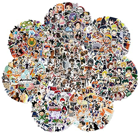 400Pcs Anime Mixed Stickers, Classic Anime Themed Sticker Pack Vinyl Wasserdichte Aufkleber Decals für Wasserflaschen Laptop Skateboard Notebook Geschenk für Erwachsene Kinder Teens